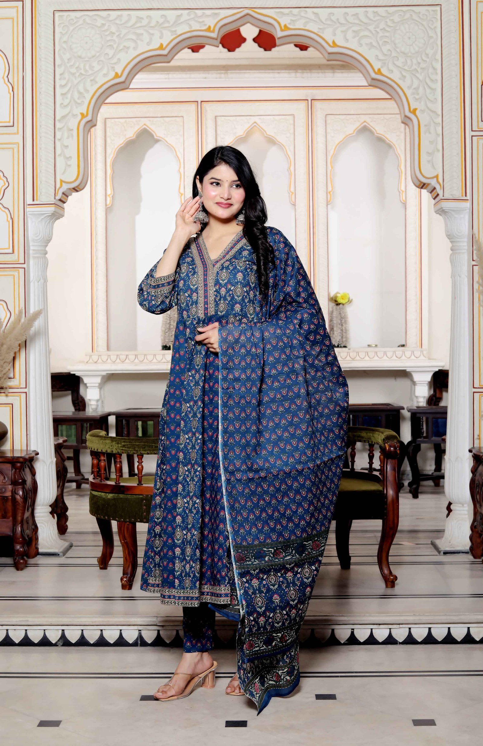 Royal Indigo Anarkali Suit with Dupatta